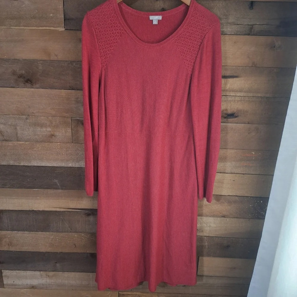 J Jill Pure Knit Dress Crew Neck Long Sleeve Midi Shift SZ Medium - Picture 1 of 8